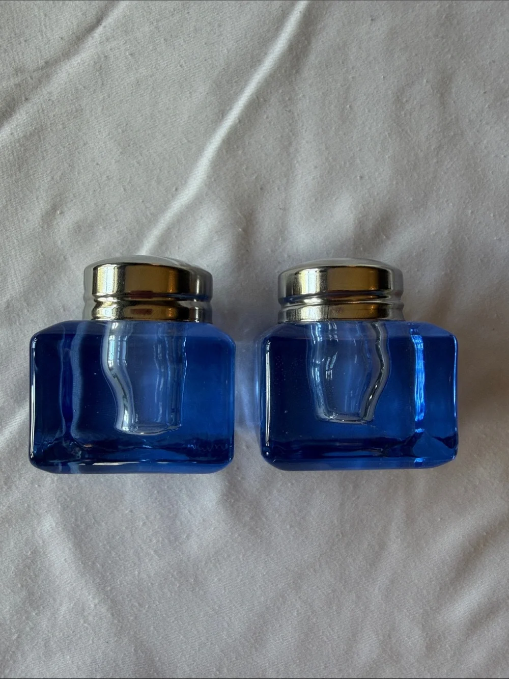Vintage Pottery Barn Monterey Salt & Pepper Set - Blue Glass